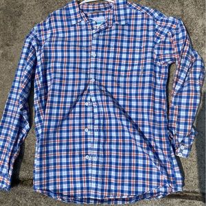 New Columbia Mens L Blue red Plaid Long Sleeve Button Down Shirt